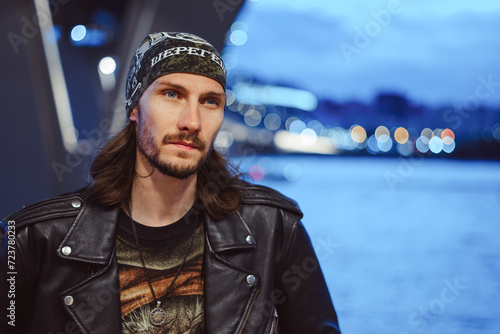 The guy in the leather jacket and bandana