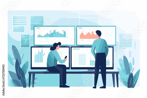 Financial Investment and Stock Market Concept, Traders Analyzing Data Charts, Growth in Equity and Assets, Business and Finance Vector Illustration.