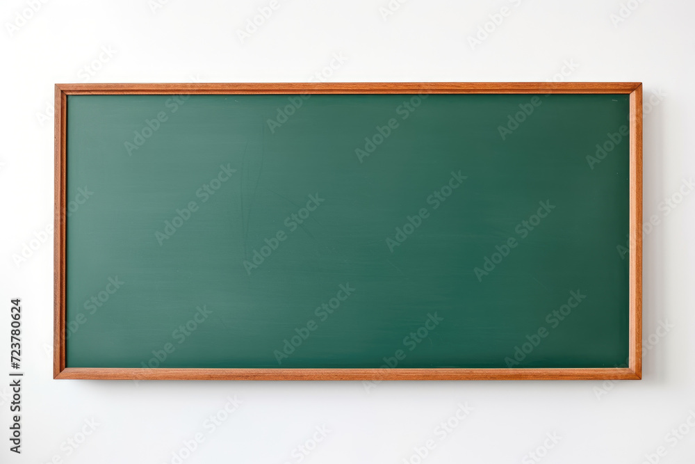 Green blackboard surrounded by brown board on white background, back to school. Generative ai Green blackboard surrounded by brown board on white background, back to school. Generative ai