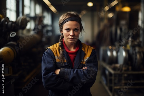 A Glimpse into the Life of a Female Boilermaker in a Bustling Industrial Workshop photo
