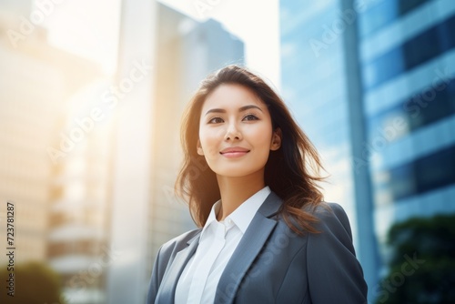 Confident Female Real Estate Entrepreneur Posing in Front of a Newly Built Skyscraper