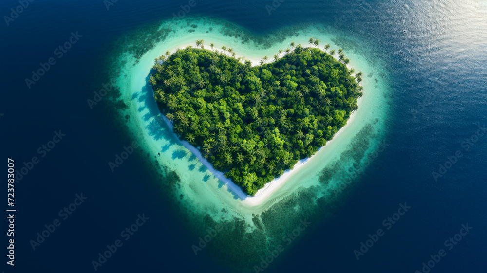 Heart-shaped tropical island, day light Heart-shaped tropical island, day light