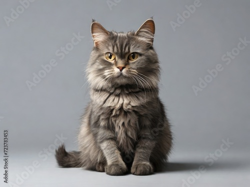 Kitten on a gray studio background. Animal love concept