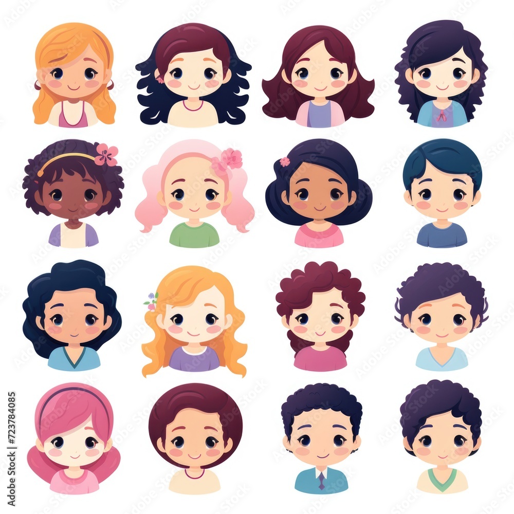 Set of illustrations of cute children of different nationalities Set of illustrations of cute children of different nationalities