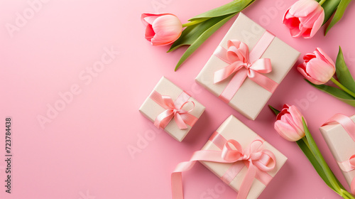 pink gift box with tulips © Liliya