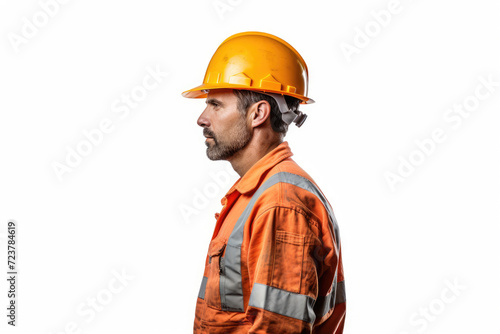 Helmeted business man side view, isolated white background