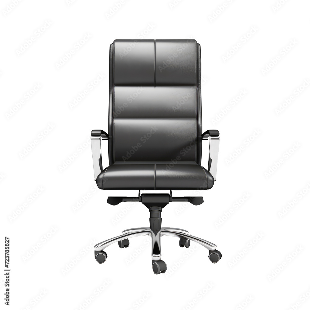 Front view of black and silver office chair with wheels on a cutout PNG transparent background Front view of black and silver office chair with wheels on a cutout PNG transparent background