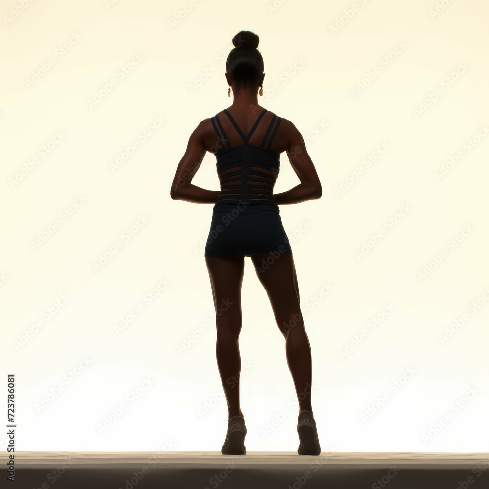 Fototapeta premium Woman in Black Top and Shorts Against White Background