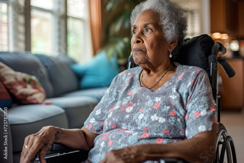 Senior woman in wheelchair at home