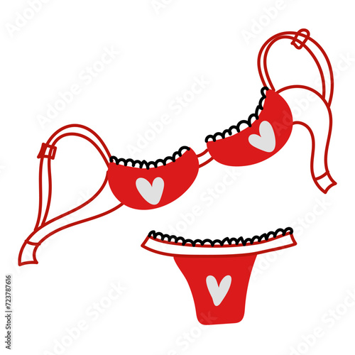 Women's underwear Doodle, a set of underwear for Valentine's day with a heart. Panties, bras. A modern colorful collection of women's underwear, hand-painted. The concept of sensuality and femininity