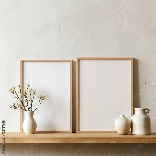 Vases on Wooden Shelf