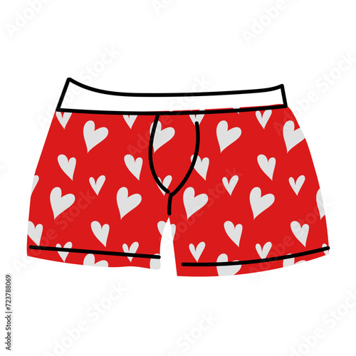 Men's underwear Doodle, underwear for Valentine's Day with a heart. Boxer briefs. Modern red men's underwear, hand-painted. The concept of romantic masculinity