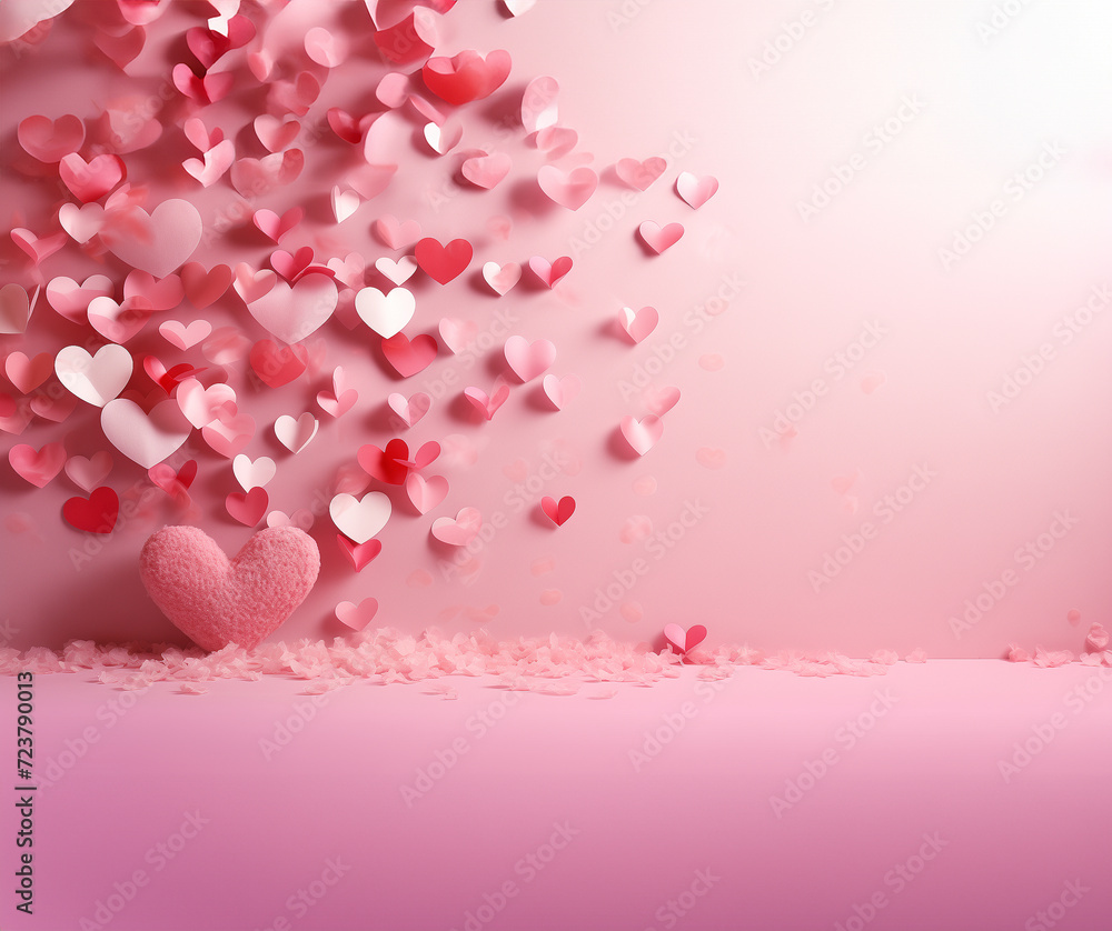 Pink heart paper cut on pink background, Cute wallpaper, GenerativeAI, heart and space