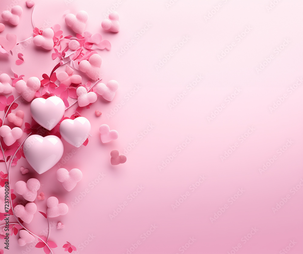 Pink heart with pink flower paper cut on pink background, Cute wallpaper, white cloud ond pink background