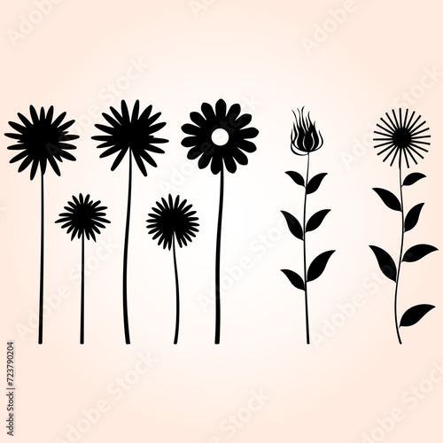 Wallpaper Mural Attractive Daisy flower Black Silhouette. Cute Daisy flower Art Silhouette And Vector Illustration Torontodigital.ca