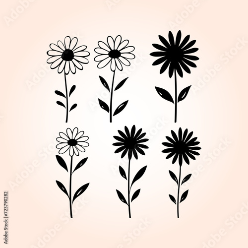 Attractive Daisy flower Black Silhouette. Cute Daisy flower Art Silhouette And Vector Illustration
