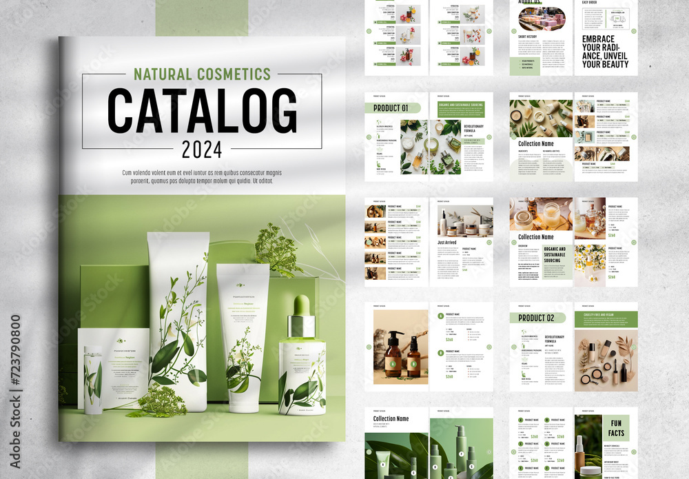 Product Catalog Layout for Natural Cosmetics Stock Template Adobe Stock