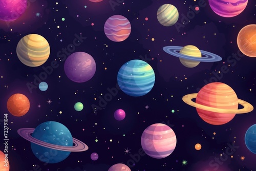 abstract colorful seamless pattern of space planets