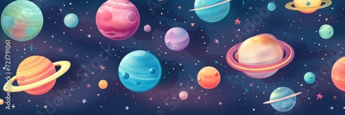 abstract colorful seamless pattern of space planets