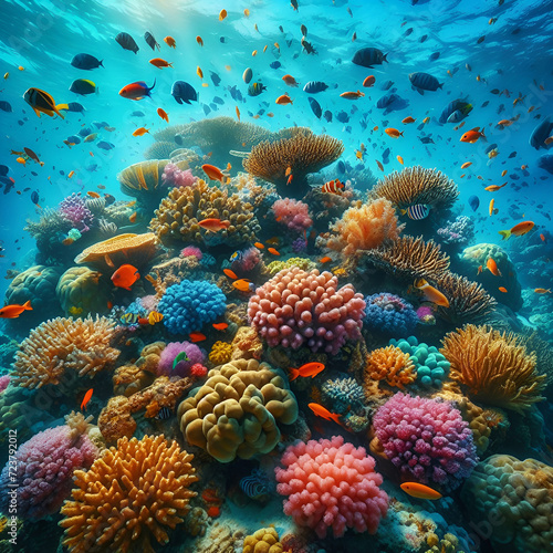 Underwater Tropical Corals Reef with colorful sea fish.Ai generated © Md.Ashadoggaman