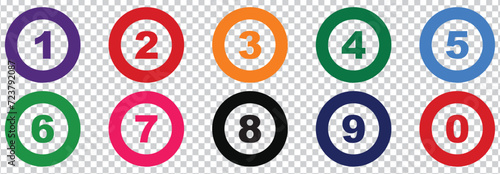 Numbers icon set on transparent background. Number Bullet Point Colorful Arrow Set 1 to 10.