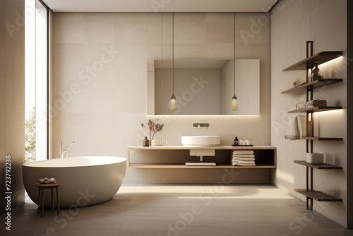   vory color spacious minimal design luxury decorated bathroom interior