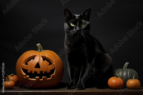 jack o lantern halloween pumpkins and black cat © LFK
