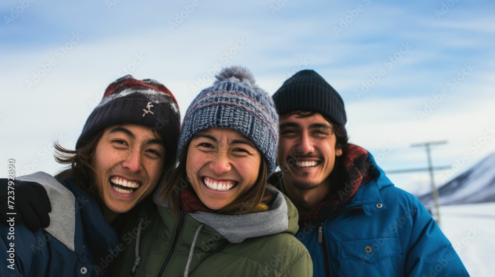 Group of People Standing Together in the Snow Group of People Standing Together in the Snow