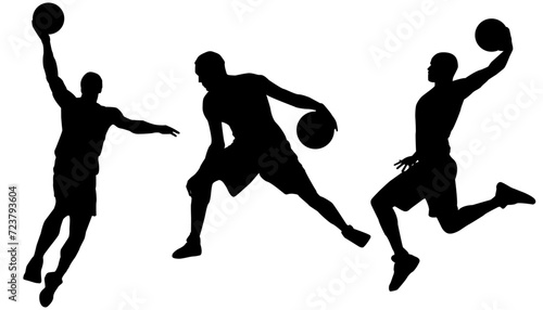 Set of sport men  Basketball  Collection  Silhouette  Jump  Run  Ball  Lifestyle  Playoff  Dynamic  Player  Isolated  Vector Illustration