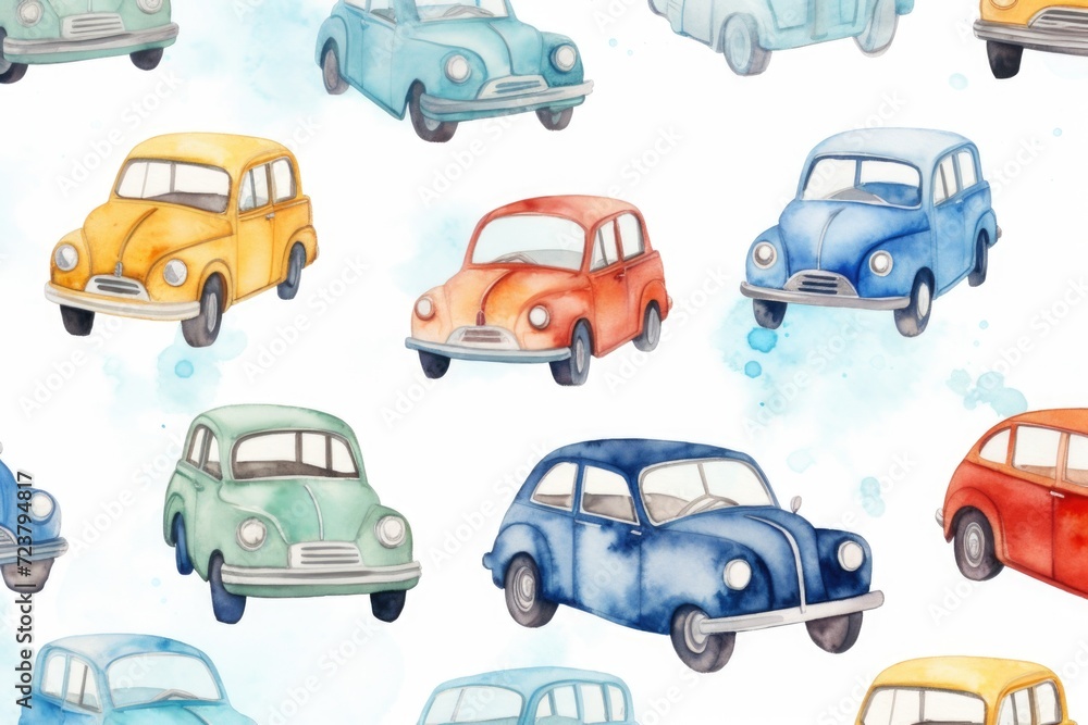 colorful watercolor background with cars