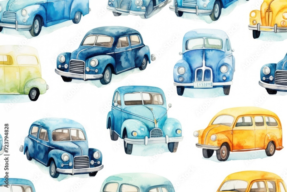 colorful watercolor background with cars