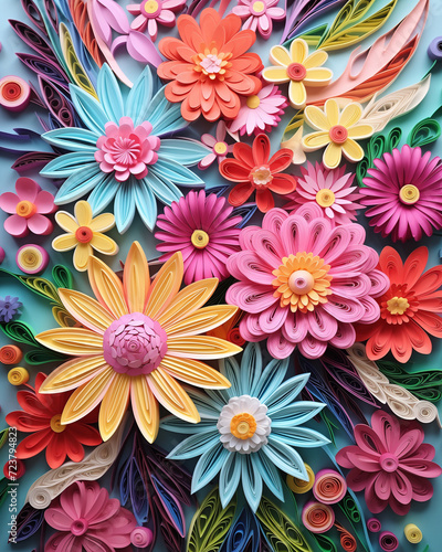 Pattern made of various paper flowers.