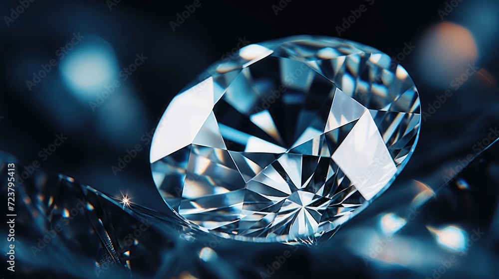 A close up view of a diamond placed on a black surface. Suitable for luxury, jewelry, and beauty-related projects A close up view of a diamond placed on a black surface. Suitable for luxury, jewelry, and beauty-related projects