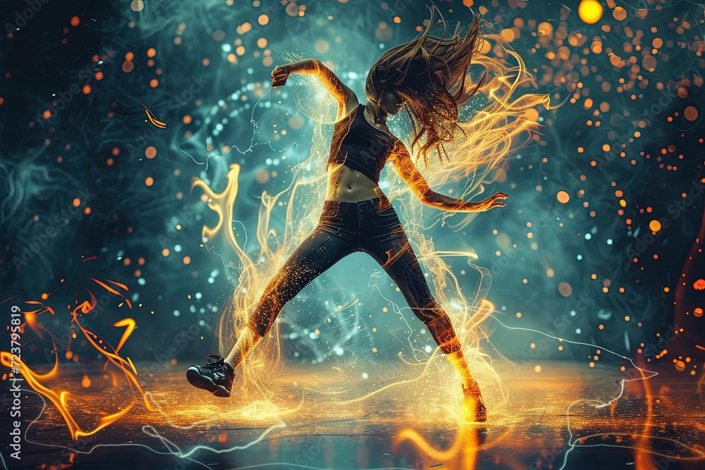 Surreal dancer exploding during dance action, - obrazy, fototapety, plakaty 