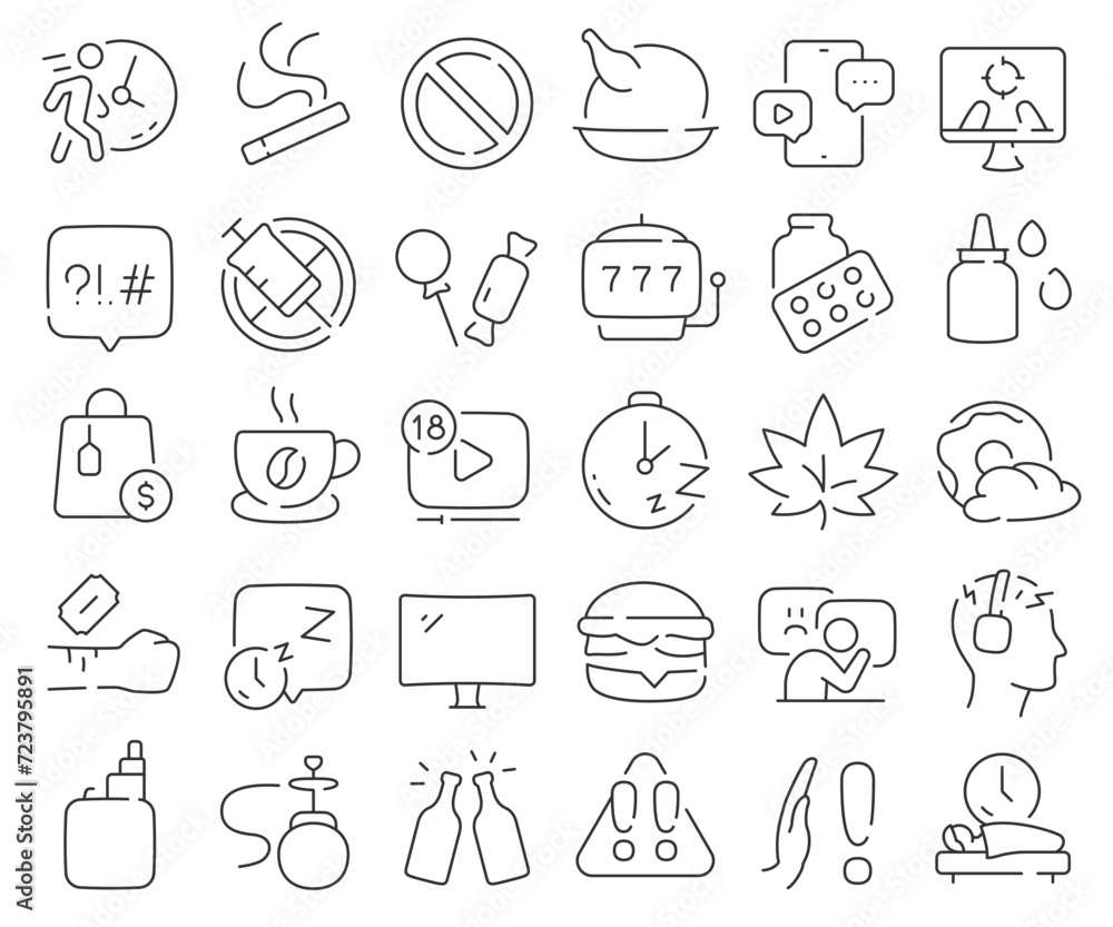 Fototapeta premium Bad habits line icons collection. Thin outline icons pack. Vector illustration eps10