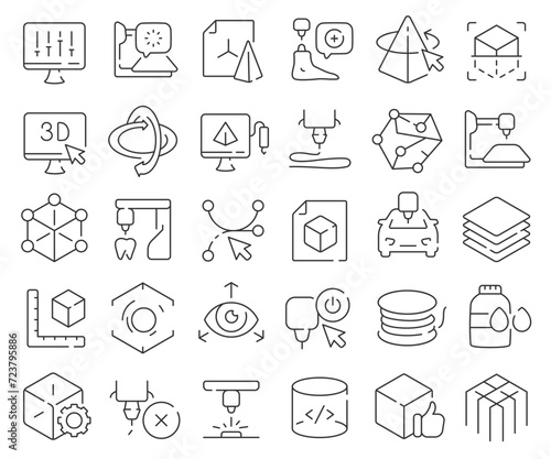 3d printing line icons collection. Thin outline icons pack. Vector illustration eps10