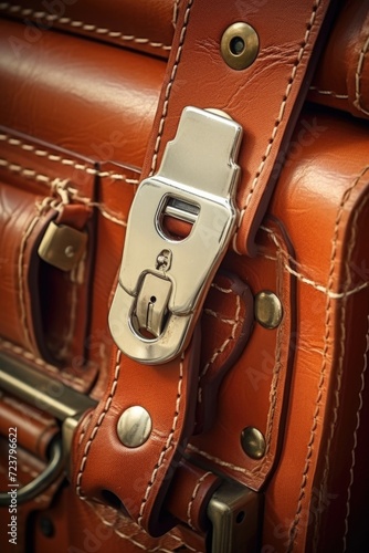A detailed view of a piece of luggage, showing its texture and design. This image can be used to depict travel, vacation, or packing themes