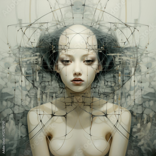 Geometric shapes and surreal woman portrait