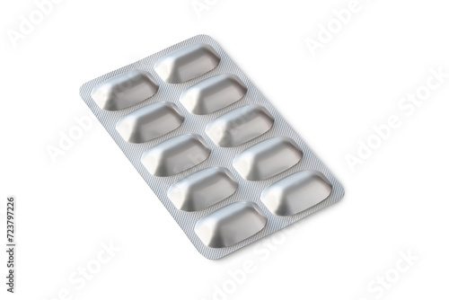 Pills in a blister. Medicine packaging isolated on a white. Medical tablets