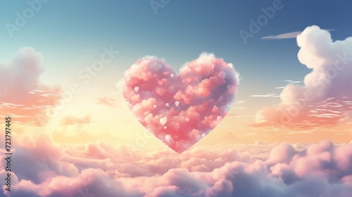 A heart shaped balloon floating in the sky. Perfect for expressing love and romance. Ideal for Valentine's Day cards or wedding invitations