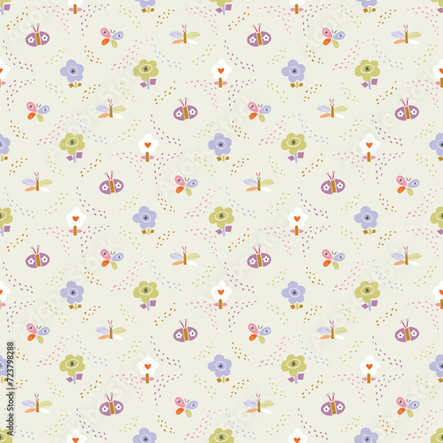 Сute pattern with flowers. Creative floral background. Great for fabric, textile.Vector Illustration