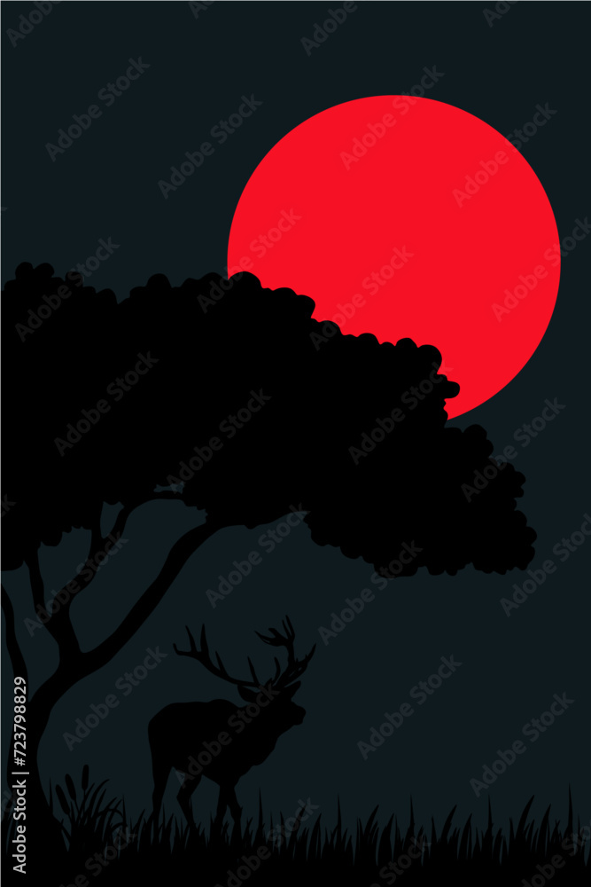 silhouette of a deer in the woods
