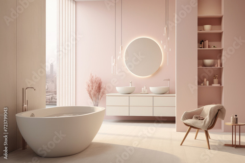 Light pink color minimal design luxury decorated bathroom interior