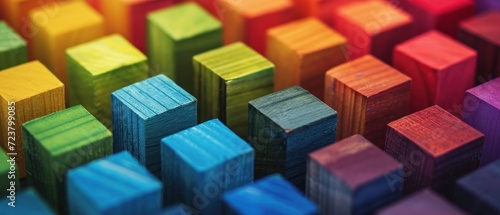 Stacked wooden blocks displaying a spectrum of multiple colors