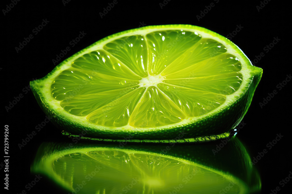 Lime slice, black isolated background Lime slice, black isolated background