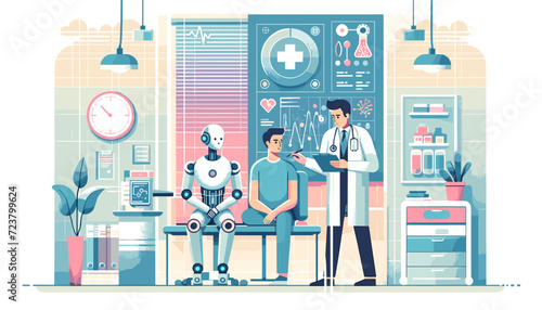 Artificial intelligence is helping to diagnose and treat patients in the medical field concept Image.  Vector Illustration.