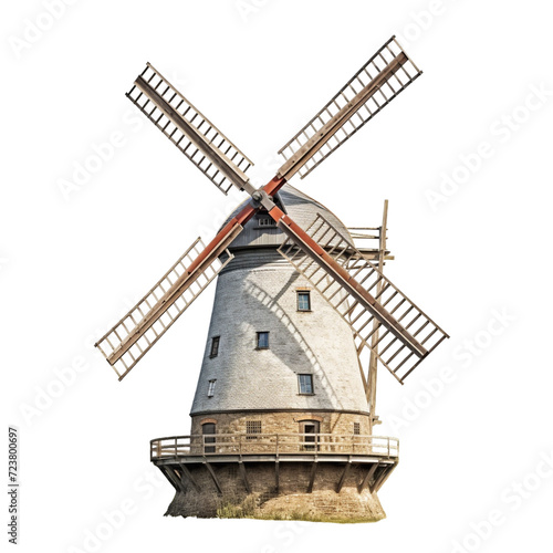 Watercolor Painting of a Windmill on White Background
