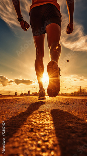 Runner athlete running at sunrise. woman fitness jogging workout wellness concept .