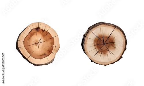 wooden stump slices with round cuts from downed trees is isolated on a transparent background