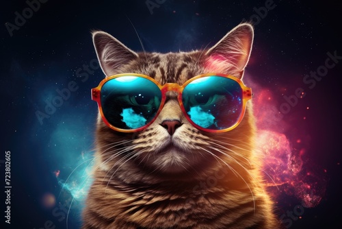cool cat with sunglasses on disco background © krissikunterbunt